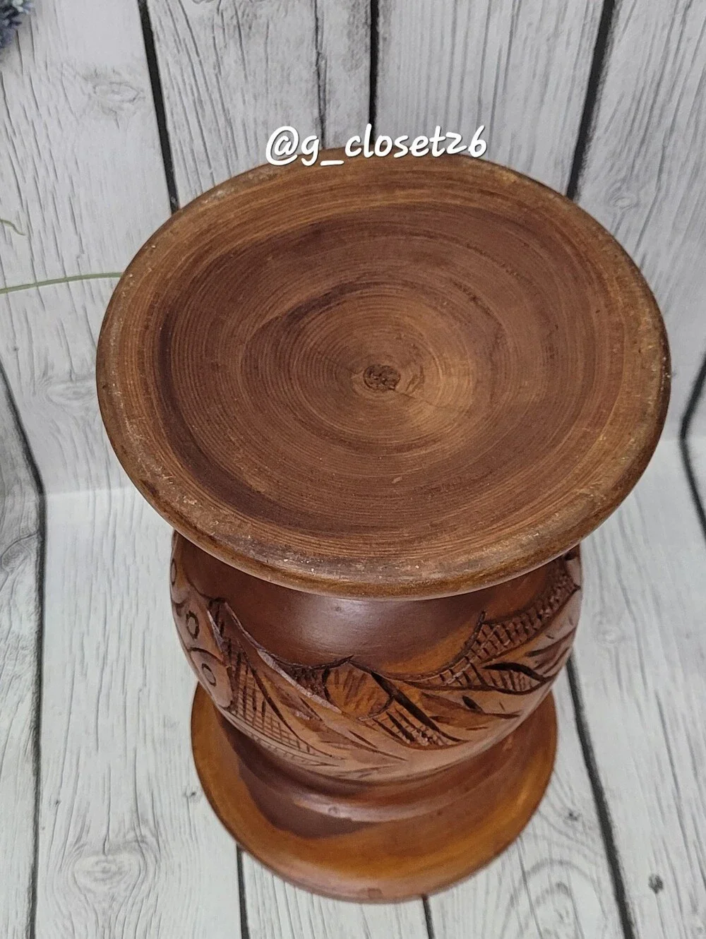 Handcrafted Brown Carved Wood Decorative Urn - Home Accents
